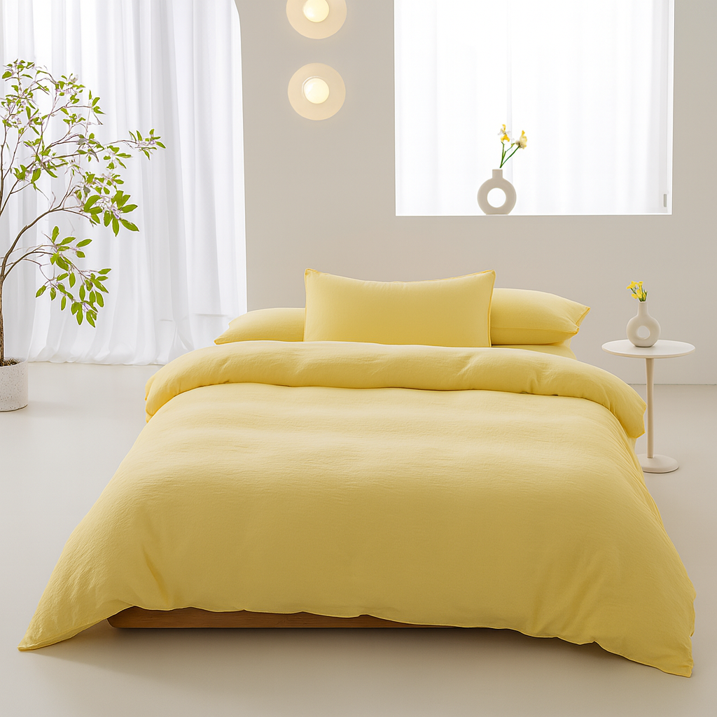 Housse de Couette Uni 100% Coton Lavé