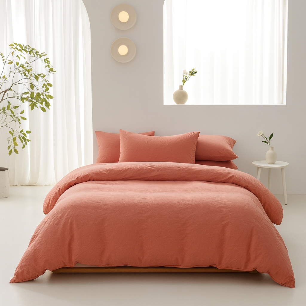 Housse de Couette Uni 100% Coton Lavé