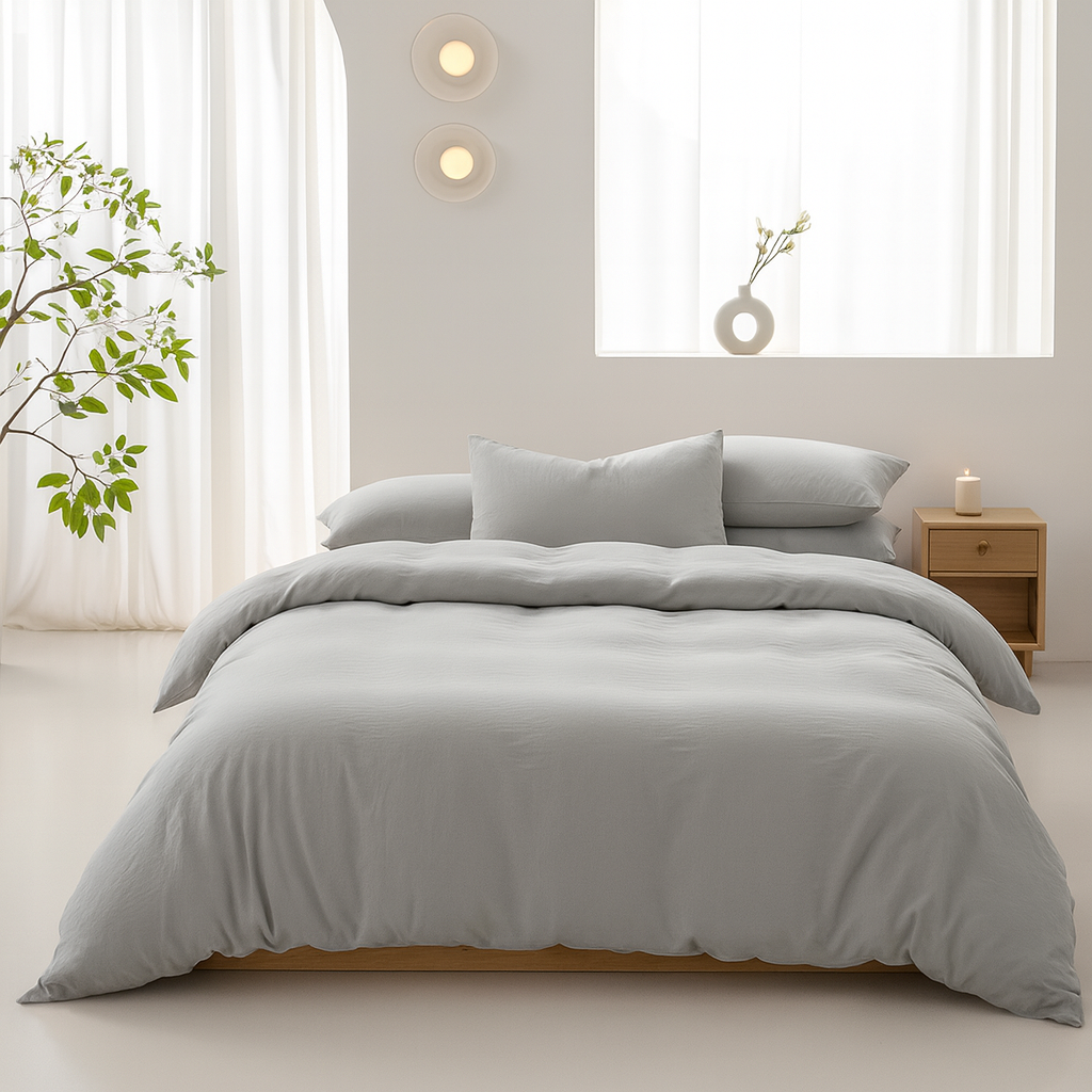 Housse de Couette Uni 100% Coton Lavé