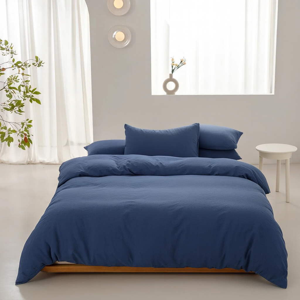 Housse de Couette Uni 100% Coton Lavé