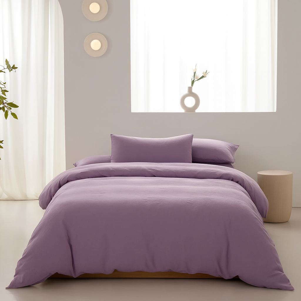 Housse de Couette Uni 100% Coton Lavé