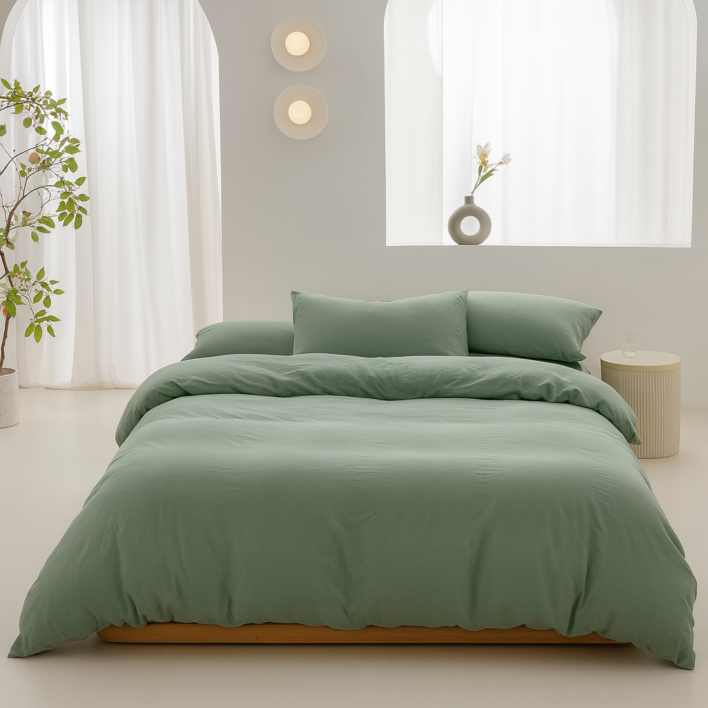 Housse de Couette Uni 100% Coton Lavé