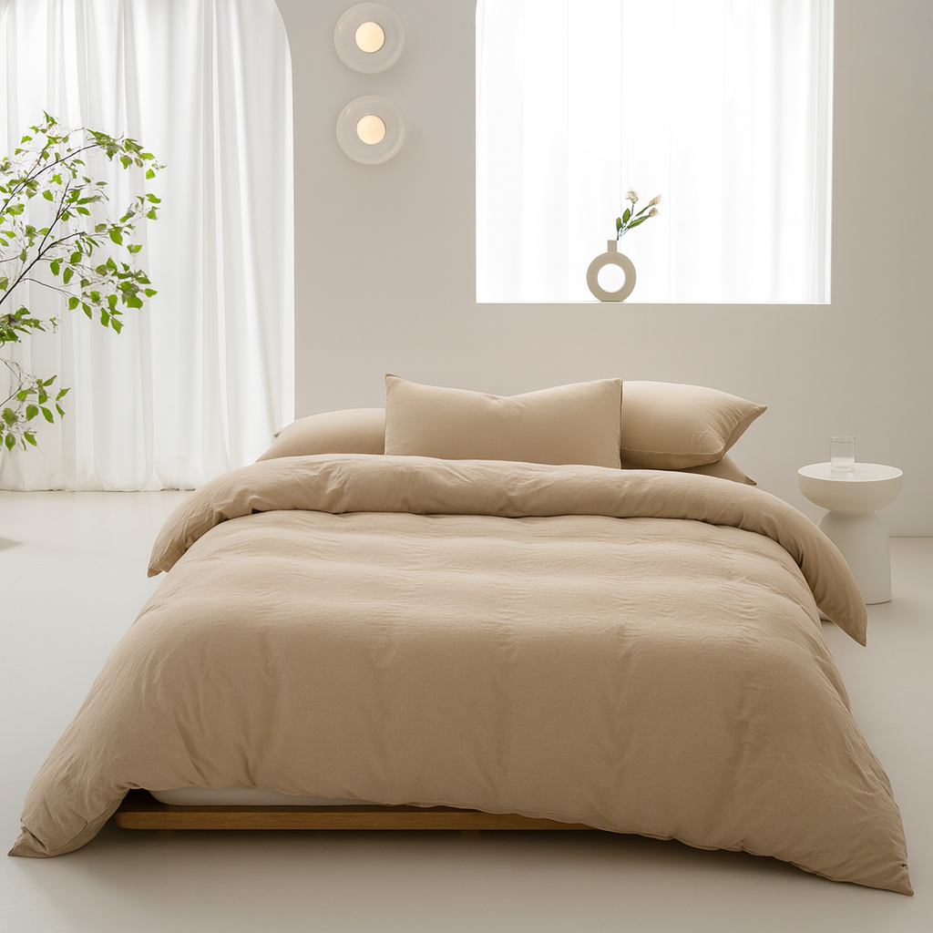 Housse de Couette Uni 100% Coton Lavé