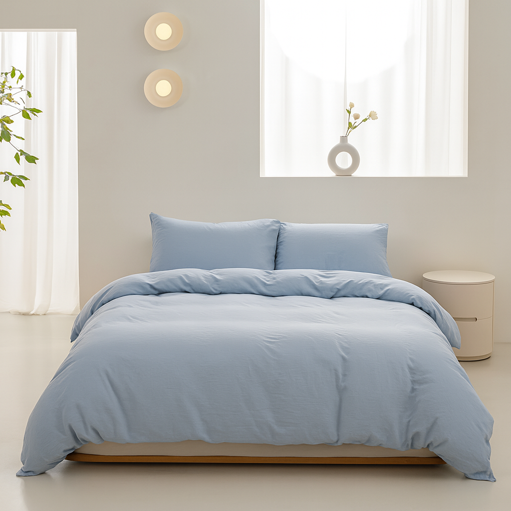 Housse de Couette Uni 100% Coton Lavé