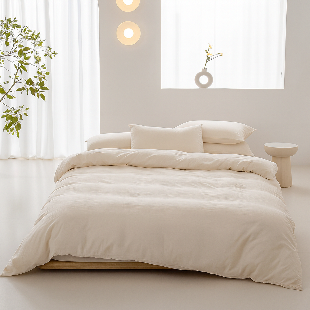 Housse de Couette Uni 100% Coton Lavé