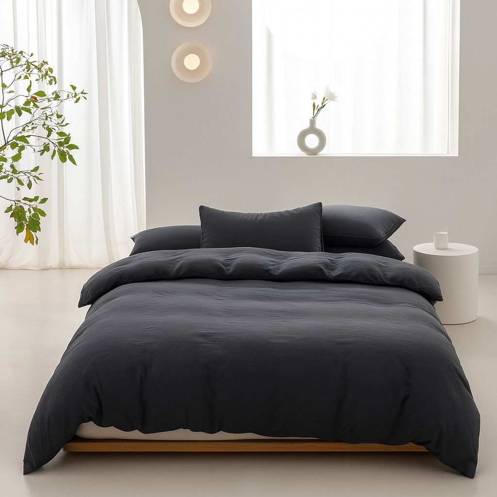 Housse de Couette Uni 100% Coton Lavé