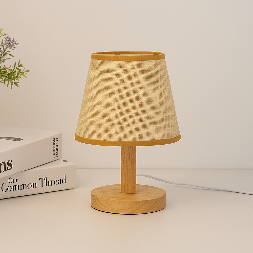 Lampe de Chevet LED en Bois et Tissu – USB, Style Scandinave Moderne