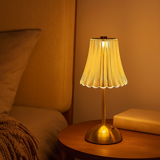 Lampe de Table LED en Cristal Doré – Tactile, Rechargeable et Variable