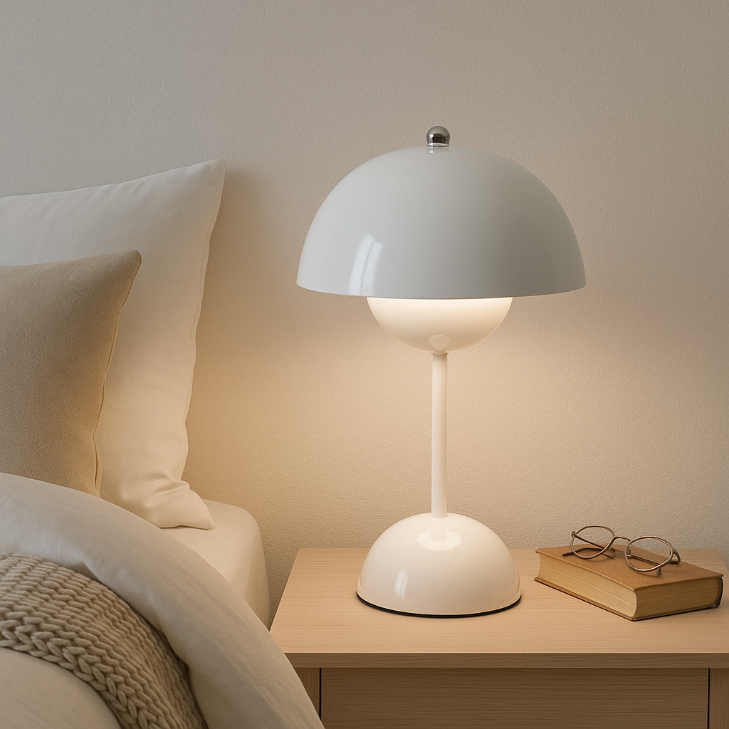 Lampe de Table Danoise Rechargeable – Design Champignon Nordique, 3 Modes D’Eclairage