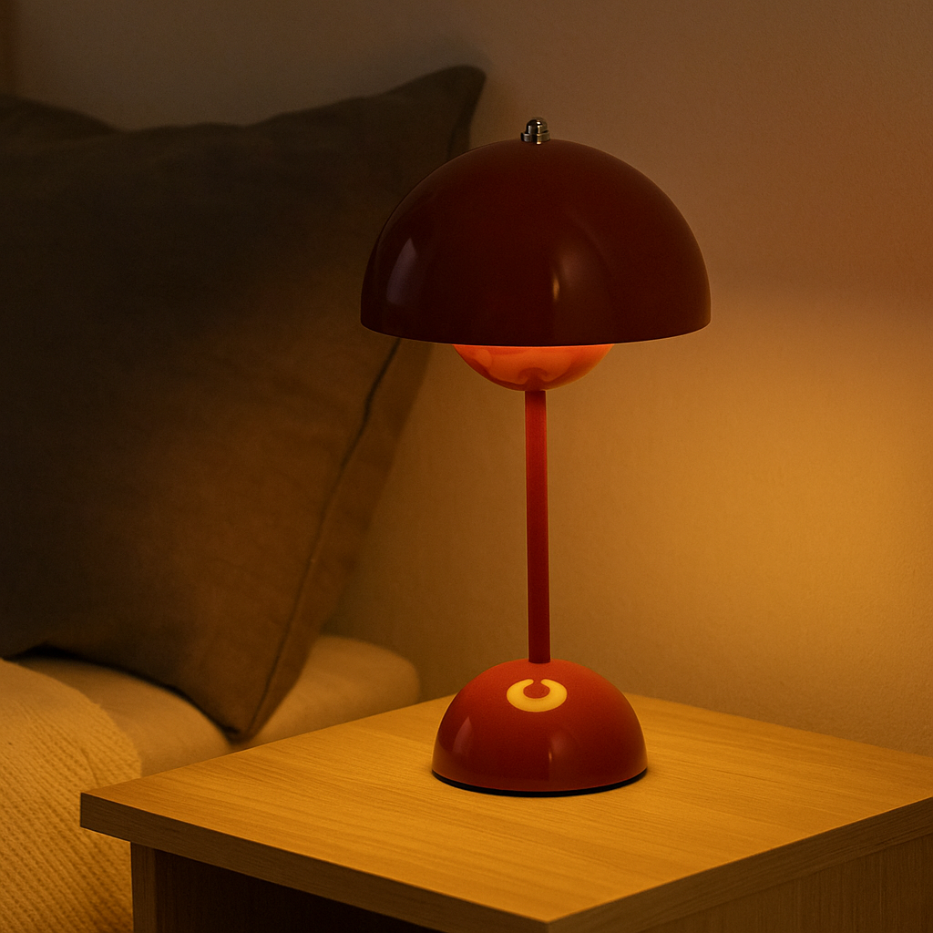 Lampe de Table Danoise Rechargeable – Design Champignon Nordique, 3 Modes D’Eclairage