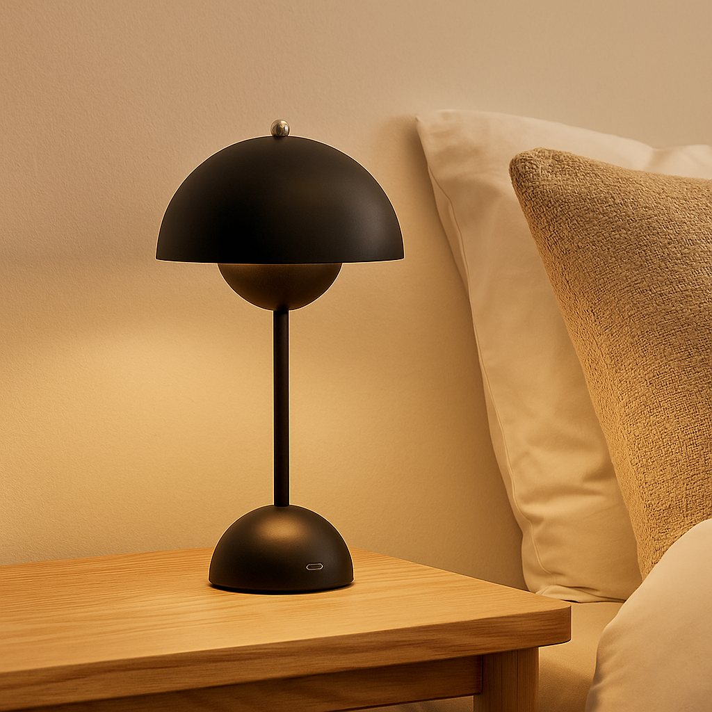 Lampe de Table Danoise Rechargeable – Design Champignon Nordique, 3 Modes D’Eclairage