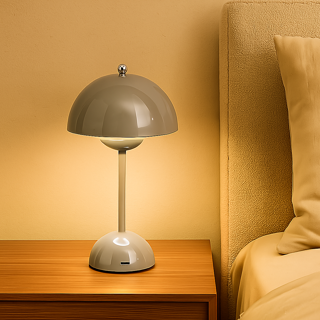 Lampe de Table Danoise Rechargeable – Design Champignon Nordique, 3 Modes D’Eclairage