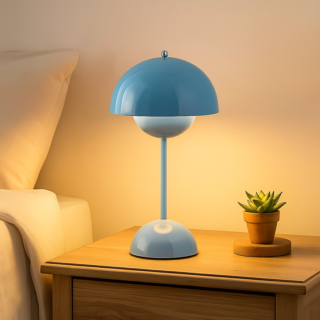 Lampe de Table Danoise Rechargeable – Design Champignon Nordique, 3 Modes D’Eclairage