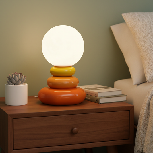 Lampe de Table Design Nordique – En Céramique Effet Pierre Colorée, Lumière LED
