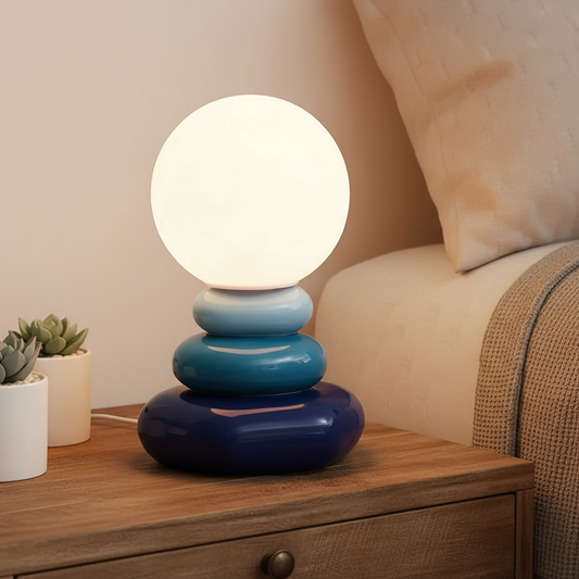 Lampe de Table Design Nordique – En Céramique Effet Pierre Colorée, Lumière LED