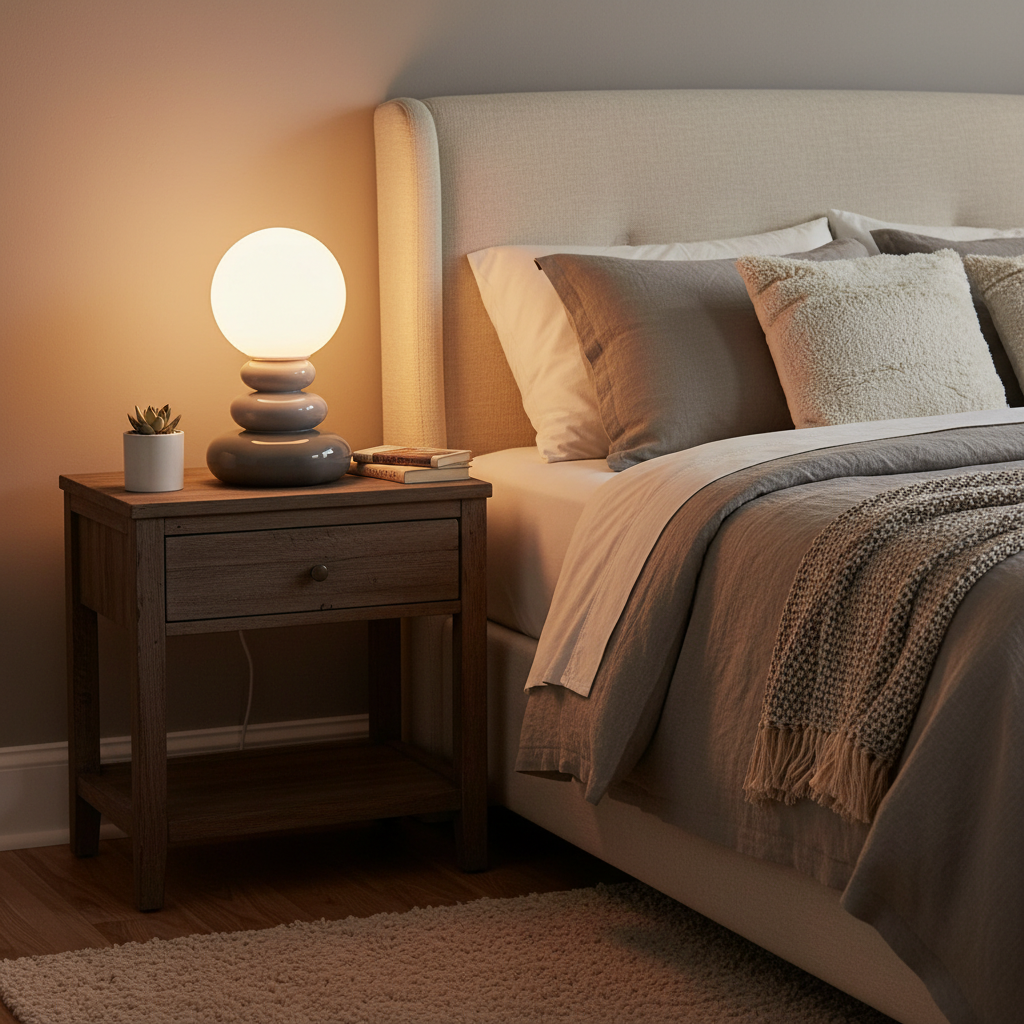 Lampe de Table Design Nordique – En Céramique Effet Pierre Colorée, Lumière LED